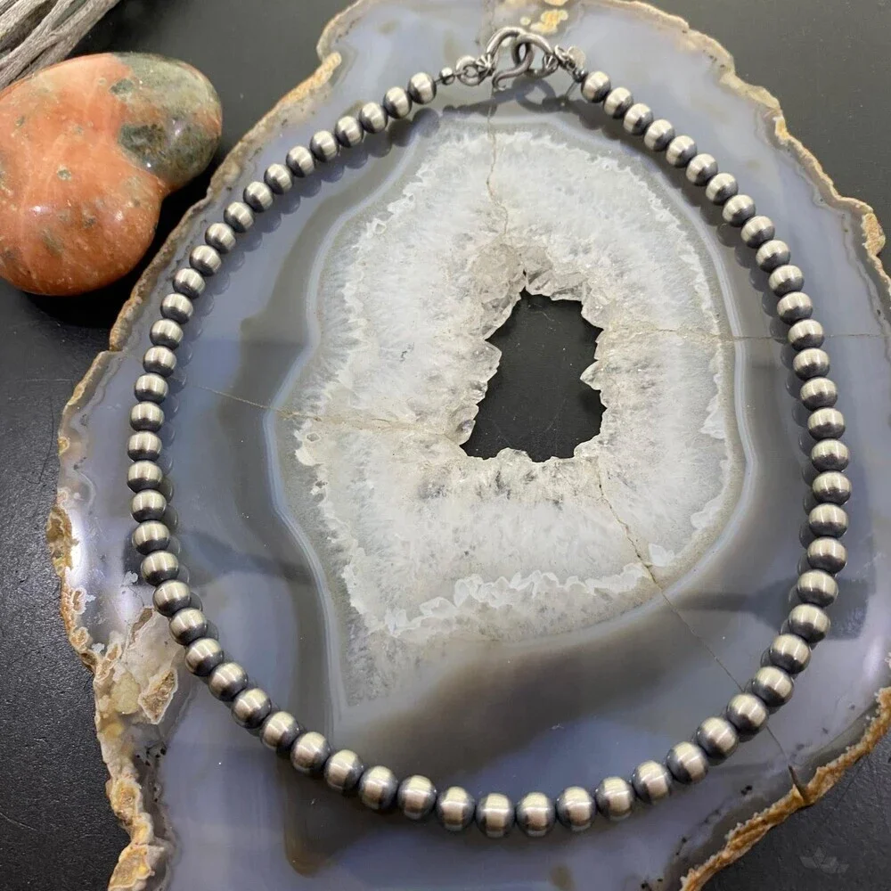 Navajo Pearl Beads 6 mm Sterling Silver Necklace Length 16